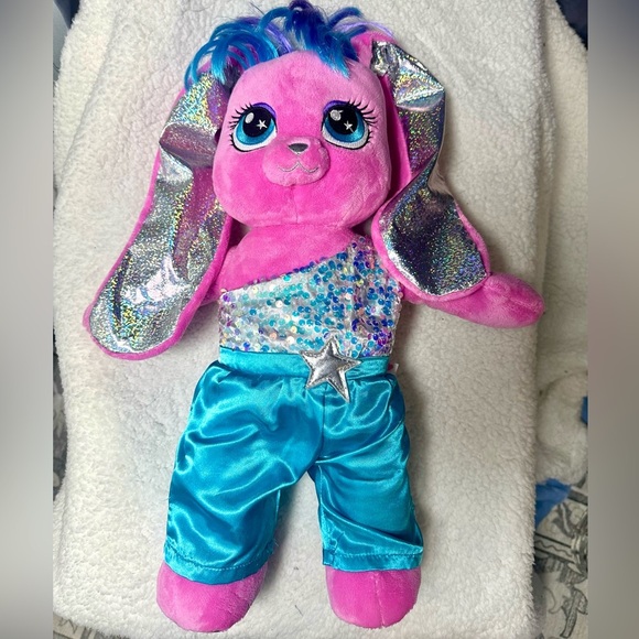 Build-A-Bear Other - Risa of Honey Girls from Build A Bear Pink and Blue Plush Bunny Talk Button